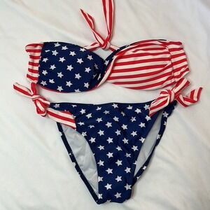 NWOT Red White & Blue Americana 2 Piece Bikini USA Party Vacation Summer July M